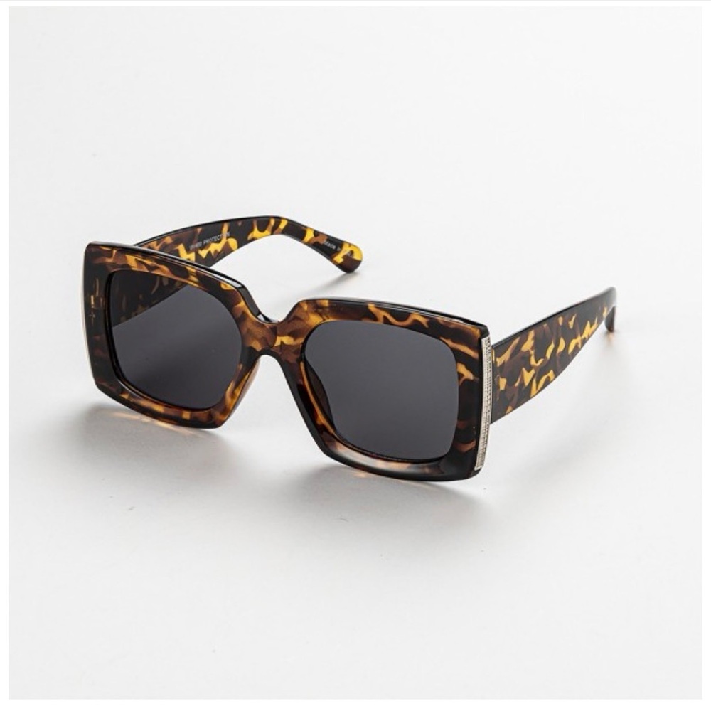 Leopard Print Bold Square Frame With Metal Detail Sunglasses